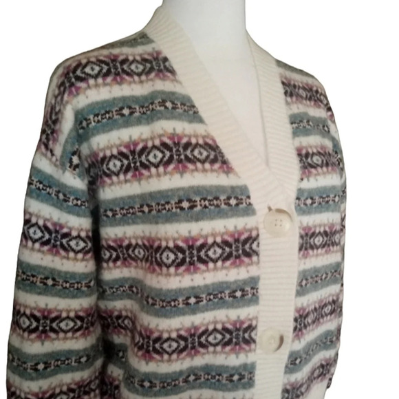 Ann Taylor Loft Wool Blend Nordic Fair Isle Button Front Cardigan Pink Sz Small - Picture 4 of 8